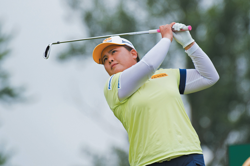 CHASKA, MN - JUNE 23: Inbee Park of the Republic of Korea hits her tee shot on the eighth hole during the final round for the 65th KPMG Womenâ€™s PGA Championship held at Hazeltine National Golf Club on June 23, 2019 in Chaska, Minnesota. (Photo by Montana Pritchard/PGA of America)