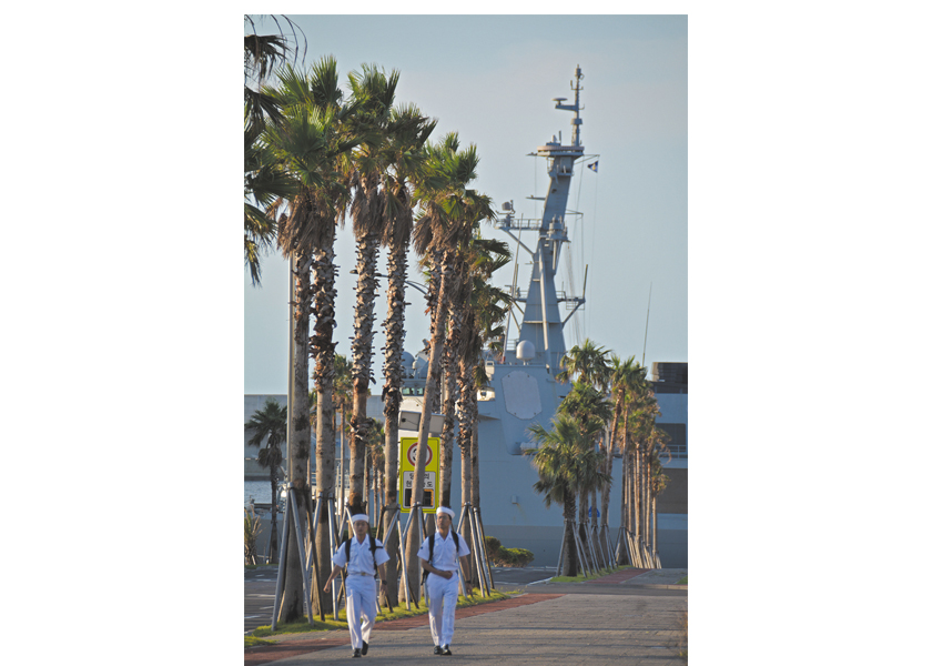 Giant warship docks at the Jeju island naval base in Gangjeong, South Korea