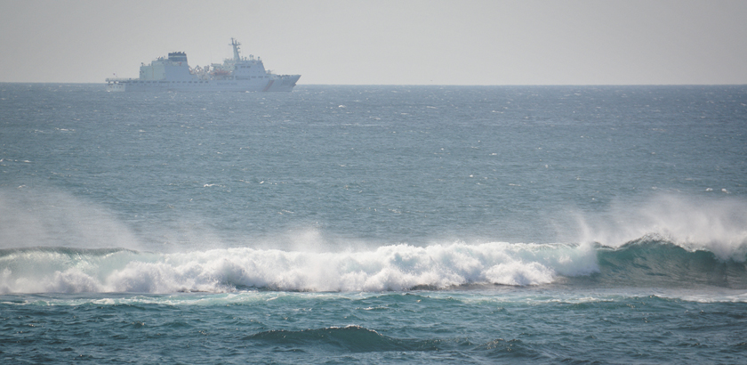 A South Korean warship leaves the naval base in Gangjeong, Jeju island, South Korea.