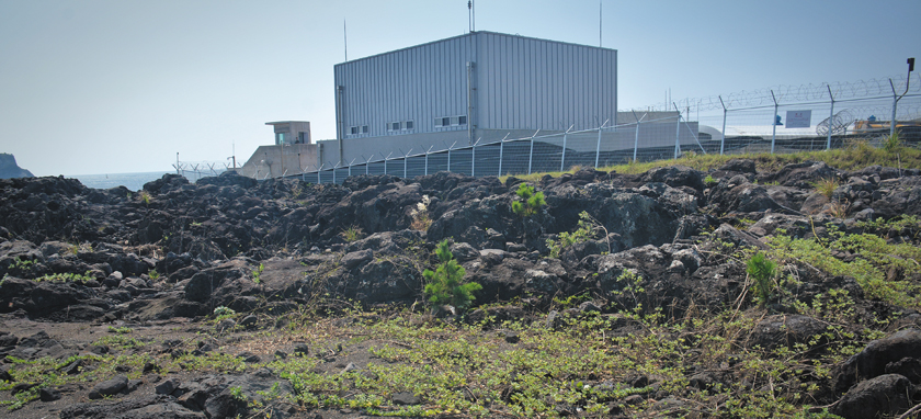 A cement storage facility at the naval base in Gangjeong, Jeju island, South Korea