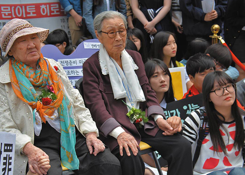 Comfort Women: Former comfort woman Kim Bok Dong at the weekly demonstration in front of the Japanese embassy in Seoul, South Korea