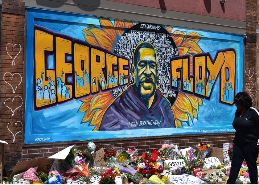 Mural of George Floyd marks the location where he was killed.