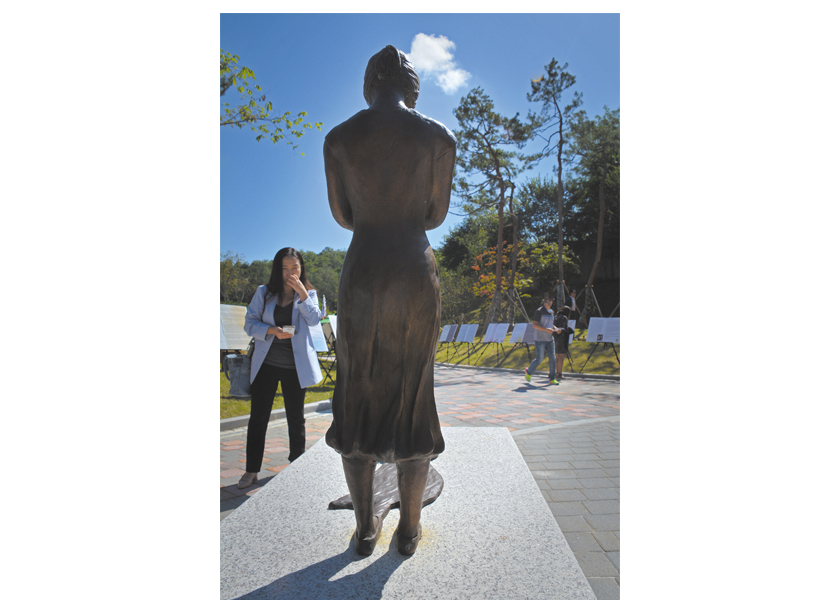 Adopted Korean Mosiac Hapa tour: Omma Poom Park in Paju features a sculpture "Shadow Child" by Wonsook Kim.